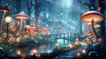 Christmas Forest Full Of Magic And Fantastic Creatures Like Fairies, Elves And Magical Animals, Generative AI