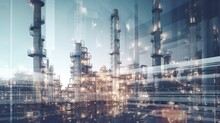 With Double Exposure Artwork, An Oil, Gas, And Petrochemical Refinery Factory Demonstrates The Future Of Power And The Energy Sector.The Generative AI