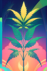 Canvas Print - Cannabis plant, cartoon illustration. Generative AI