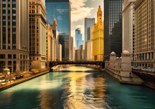 Chicago River And Buildings In The Sky Art Print
