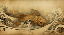 A Giant Big Koi Fish Jumping Out Of The Water, Classic Japanese Tradition Style, Ai Generated Image