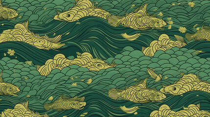 a classic japanese inspired koi artwork, palette style, ai generated image