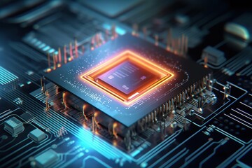 Wall Mural - close up of electronic circuit board. futuristic central processor unit. generative ai