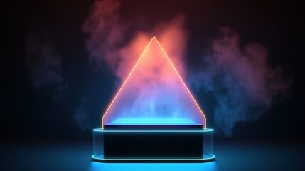 Background with a Triangle and Smoke. Glowing Futuristic Product Display Stand Podium. generative ai