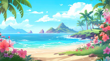 A Colorful Beautiful Untouched Place At A Hawaiian Beach, Anime Manga Artwork, Ai Generated Image