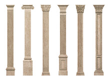 3d Illustration. Set Of Vintage Classic Marble Columns Pillars