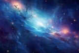 Fototapeta Kosmos - Space background with stardust and shining stars. Realistic colorful cosmos with nebula and milky way. Blue galaxy background. Beautiful outer space. Infinite universe Generative AI