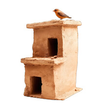  Clay Birdhouse With A Bird Perched On Top, Perfect For Adding A Touch Of Nature To Your Backyard