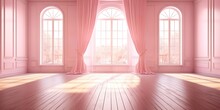 Pink Room With A Large Window And Gleaming White Floorboards, Creating A Soothing And Elegant Ambiance