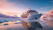 big cruise ship sailing on ice frozen arctic sea, Generative Ai