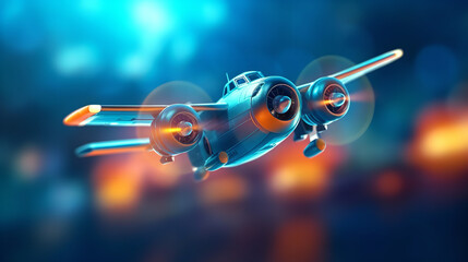 Wall Mural - Flying airplane in space with blurred background photon in bokeh style