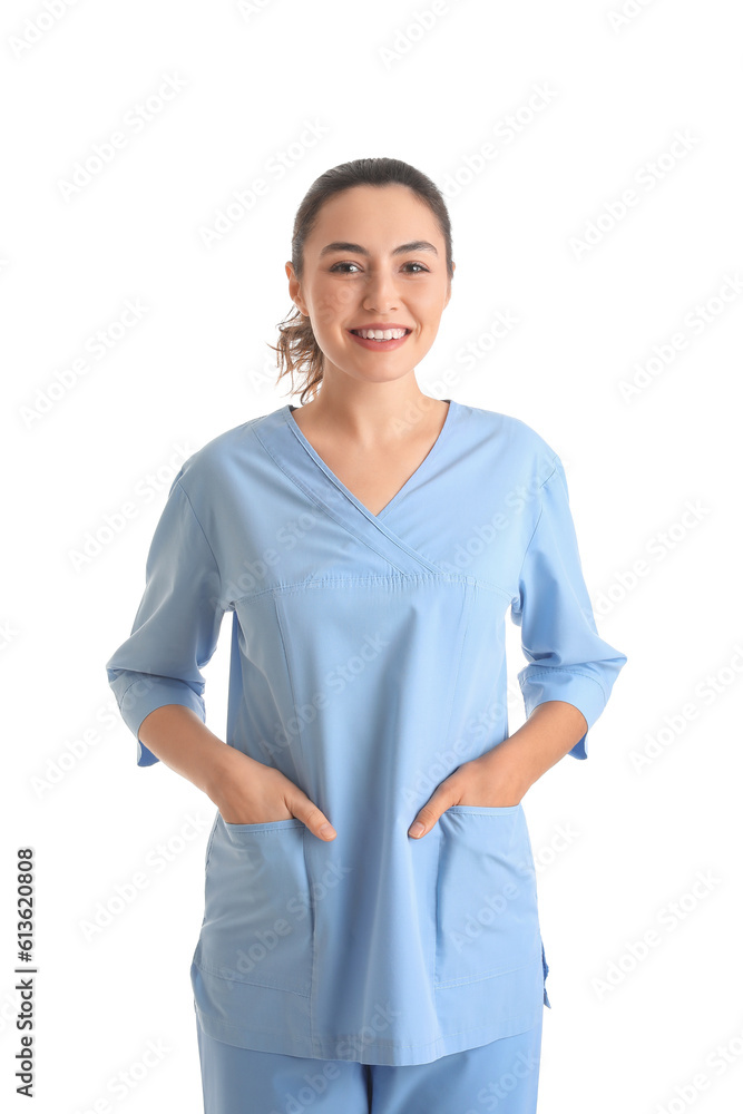 Female medical assistant  on white background
