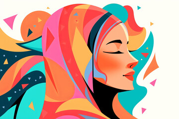 Wall Mural - Abstract graphic illustration portrait of a muslim woman wearing a headscarf. Generative ai