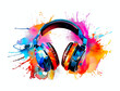 © Fotograf - drawing headphones with paint splatter isolated on white background. Generated by AI.