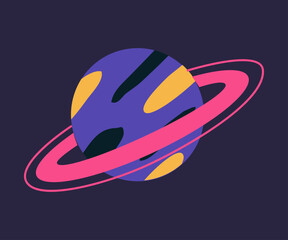 Sticker - Saturn Planet with Ring as Space Adventure and Exploring Galaxy Vector Illustration