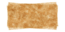 Three sheets of greaseproof brown paper with grunge texture. Food baking parchment or wrapping package. Top view of nonstick natural wax papyrus. Vector illustration. Grainy bake sheet mockup