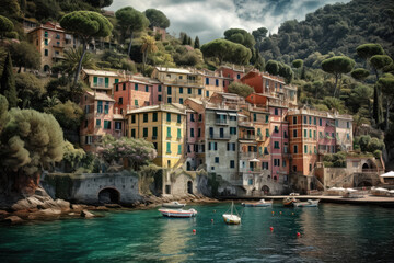 Town of Portofino in summer, Genoa, Italy.