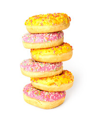 Wall Mural - Sweet donuts on white background