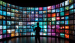 Colorful multimedia wall with videos and images. Banner. Wallpaper. created by AI