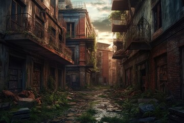an ancient city street with a bustling atmosphere. generative ai