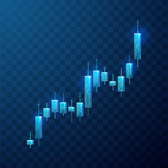 Leinwandbilder - Abstract 3D Candlestick graph chart of stock market investment trading on dark blue background. Digital vector illustration in polygonal wireframe monochrome style.