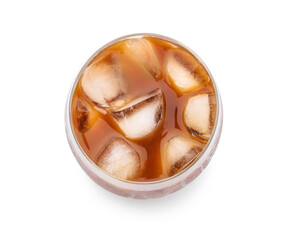 Wall Mural - Glass of tasty ice coffee on white background