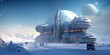 © Purple Penguin GFX - a futuristic Artic outpost colony Space Frontier-themed, horizontal format in JPG. Generative AI