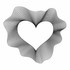 Sticker - Artistic heart shape of waving contour. Three dimensional heart made from black line isolated on white background.