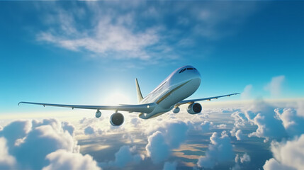 transport by airplane with blue but cloudy sky in the background