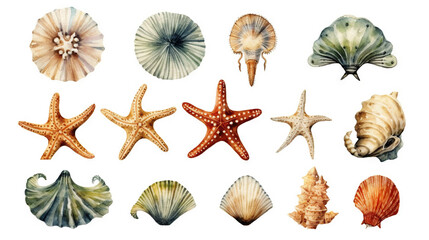 watercolor stickers set of under water life, ai generative