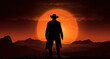 © tilialucida - A silhouette of a cowboy standing in front of a sunset. Generative AI.