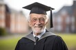 © igolaizola - Portrait of a senior man in graduation gown and cap standing outdoors