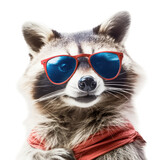 Fototapeta  - a cheeky Raccoon wearing sunglasses and a smirk, Fun-themed, square format in JPG. Generative ai