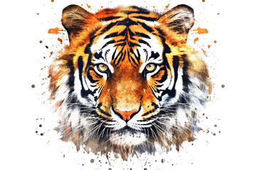 Wall Mural - The tiger's face on a white background, isolated.