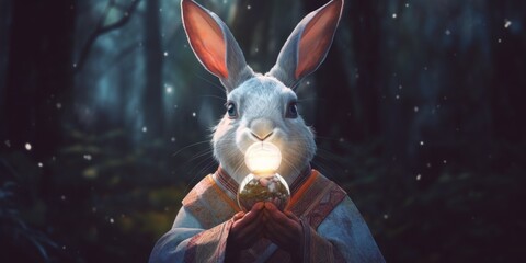 A rabbit is holding a candle in its mouth. Generative AI image.