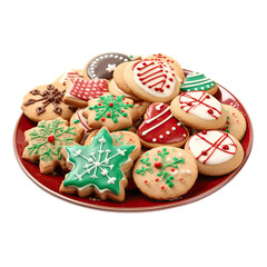 christmas cookies on a plate isolated on a transparent background, generative ai