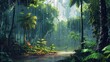 A monsoon season in a tropical rainforest. Fantasy concept , Illustration painting.