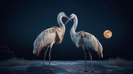 Canvas Print - two flamingos in the water