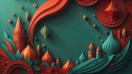 ramadan with beauty mosque  celebration background template illustration. banner, decoration. generative ai