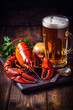 snack red glass healthy seafood crawfish background crab beer food crayfish. Generative AI.