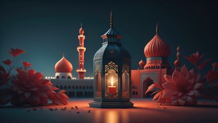 Wall Mural - arabic lantern of ramadan celebration background illustration. decoration, copy space, banner. Generative AI	