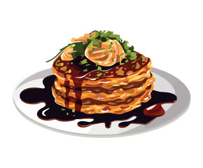 Sticker - Stack of homemade pancakes with fresh syrup