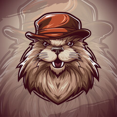 Wall Mural - Esport & Sport Team Beaver Mascot Logo: Modern Vector Illustration for Badge, Emblem, and T-shirt