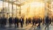 © Tuyres - Crowded public place with people passing by, traffic flow motion blur effect. Generative AI illustration.