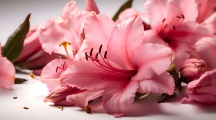Wall Mural - Group flower of pink Hibiscus rosa-sinensis or shoeblack plant laying isolated on white background. Generative ai technology.