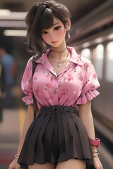 Wall Mural - A pretty anime girl in formal outfit. Generative AI.