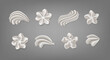 3d realistic vector icon set. Baker cream. Whipped cream swirl collection of smooth dairy icing frosting for cupcake or bakery.