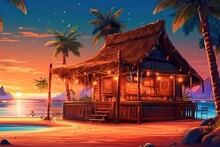 Tiki Bar. Ai Art. Tropical Background