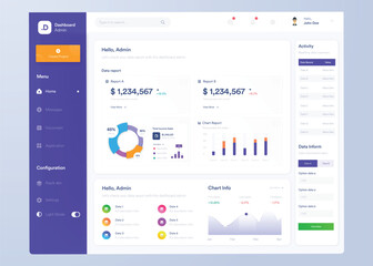 Infographic dashboard. UI design with graphs, charts and diagrams. Web interface template for business presentation.