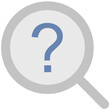 Magnifier and question mark, flat icon of unknown search 